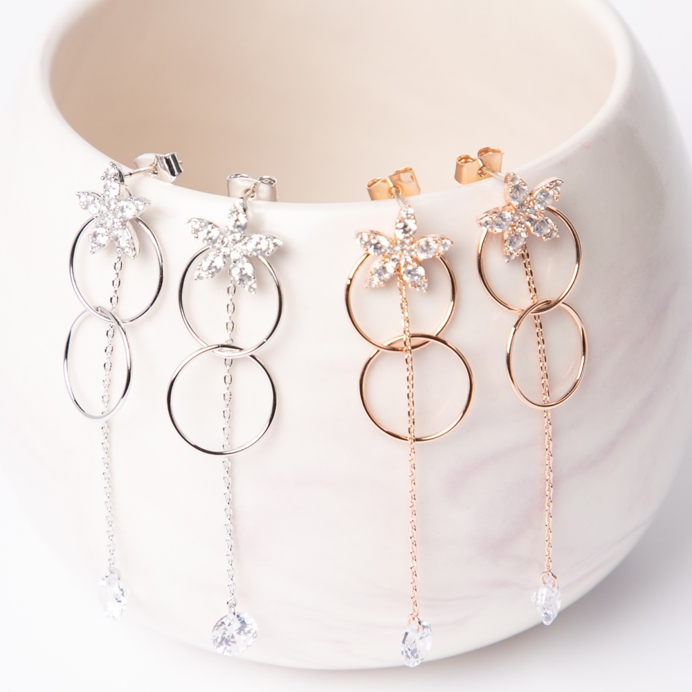 Crystal linear earrings in silver and rose gold